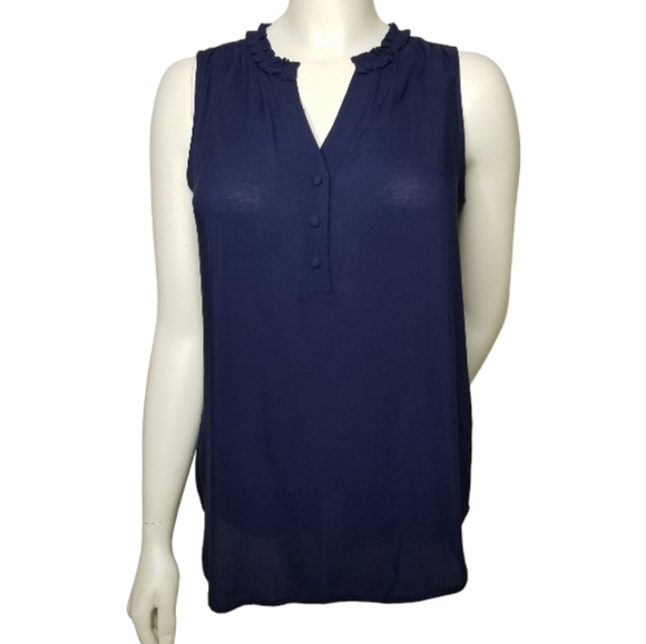Boden Sleeveless Ruffled Neck Top Blouse Navy Blue Womens Size US 6 - Picture 1 of 13
